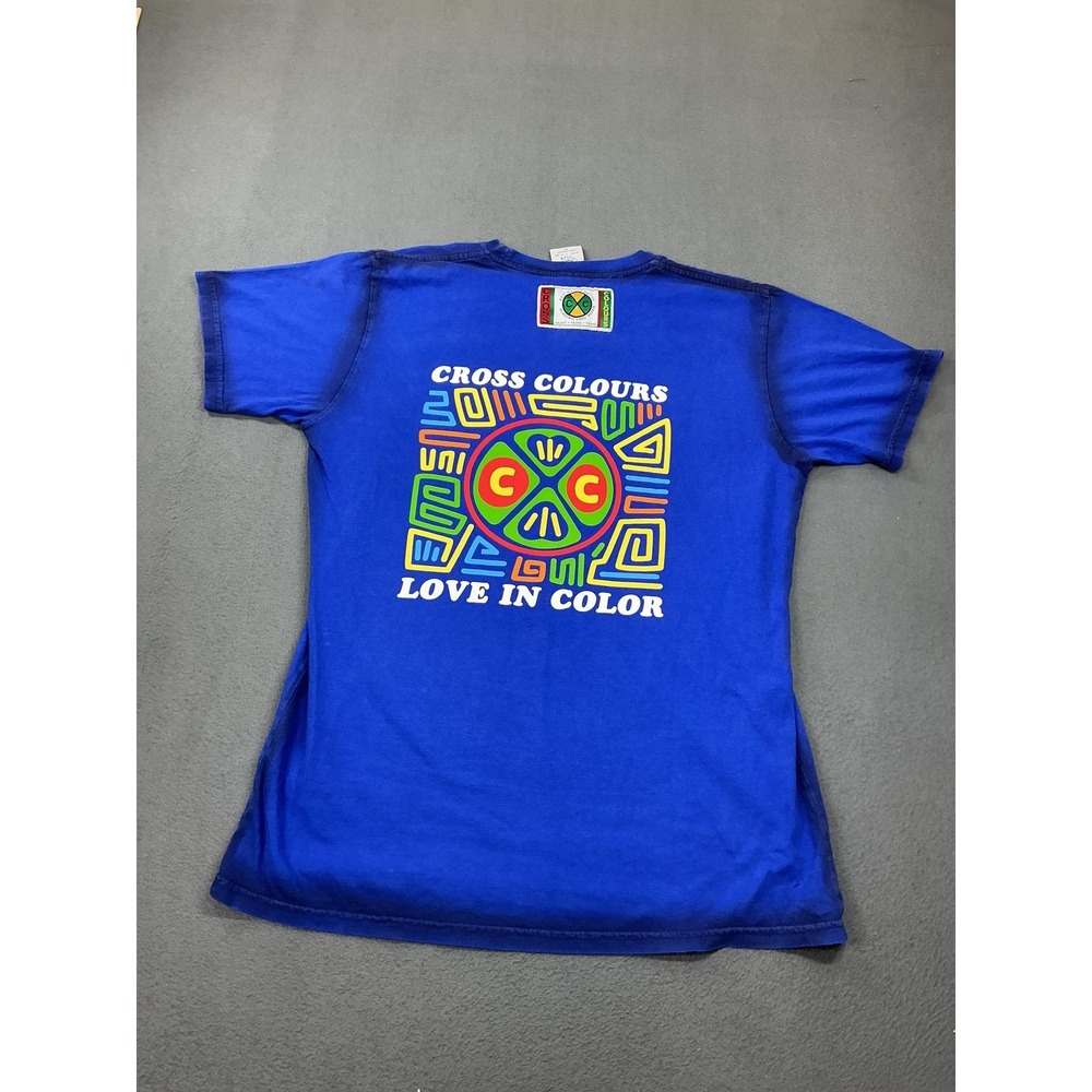 Cross Colours Shirt Mens Medium Blue Love In Color Graphic Tee Hip Hop Vintage